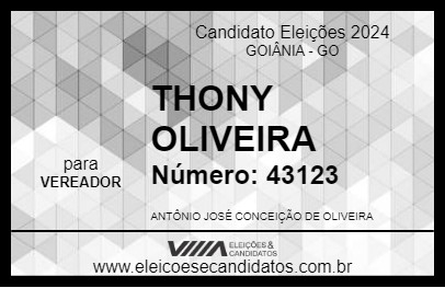 Candidato THONY OLIVEIRA 2024 - GOIÂNIA - Eleições