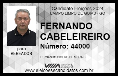 Candidato FERNANDO CABELEIREIRO 2024 - CAMPO LIMPO DE GOIÁS - Eleições