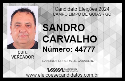 Candidato SANDRO CARVALHO 2024 - CAMPO LIMPO DE GOIÁS - Eleições