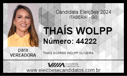 Candidato THAÍS WOLPP 2024 - ITABERAÍ - Eleições