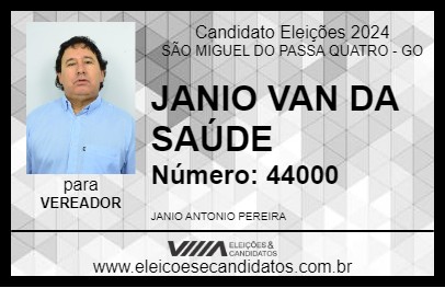 Candidato JANIO VAN DA SAÚDE 2024 - SÃO MIGUEL DO PASSA QUATRO - Eleições