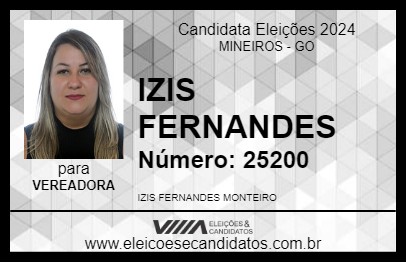 Candidato IZIS FERNANDES 2024 - MINEIROS - Eleições