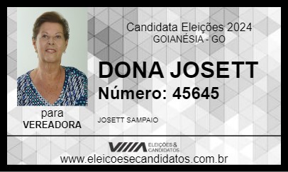 Candidato DONA JOSETT  2024 - GOIANÉSIA - Eleições