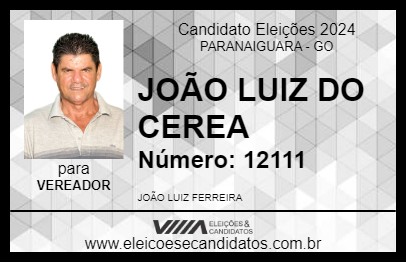 Candidato JOÃO LUIZ DO CEREA 2024 - PARANAIGUARA - Eleições