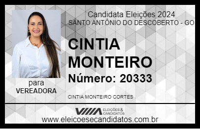 Candidato CINTIA MONTEIRO 2024 - SANTO ANTÔNIO DO DESCOBERTO - Eleições