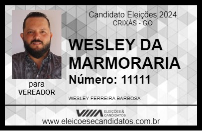 Candidato WESLEY DA MARMORARIA 2024 - CRIXÁS - Eleições