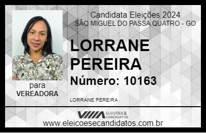 Candidato LORRANE PEREIRA 2024 - SÃO MIGUEL DO PASSA QUATRO - Eleições