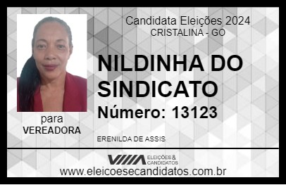 Candidato NILDINHA DO SINDICATO 2024 - CRISTALINA - Eleições