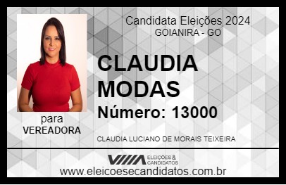 Candidato CLAUDIA MODAS 2024 - GOIANIRA - Eleições