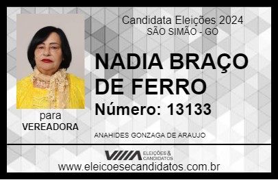 Candidato NADIA BRAÇO DE FERRO 2024 - SÃO SIMÃO - Eleições