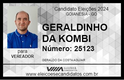 Candidato GERALDINHO DA KOMBI 2024 - GOIANÉSIA - Eleições