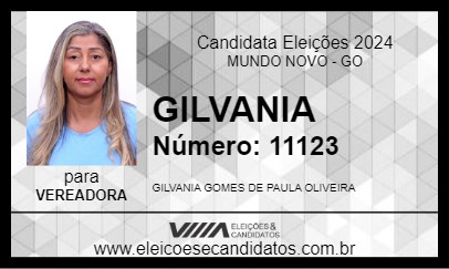 Candidato GILVANIA 2024 - MUNDO NOVO - Eleições