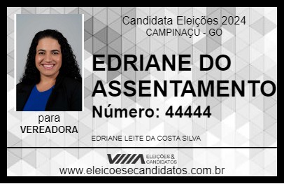 Candidato EDRIANE DO ASSENTAMENTO 2024 - CAMPINAÇU - Eleições