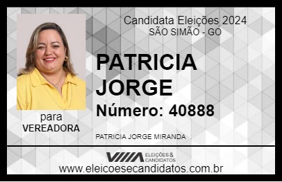 Candidato PATRICIA JORGE 2024 - SÃO SIMÃO - Eleições