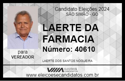 Candidato LAERTE DA FARMACIA 2024 - SÃO SIMÃO - Eleições