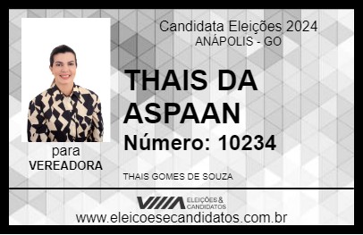 Candidato THAIS DA ASPAAN 2024 - ANÁPOLIS - Eleições