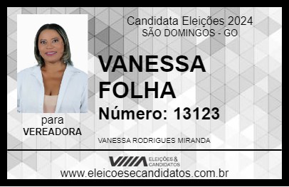 Candidato VANESSA FOLHA 2024 - SÃO DOMINGOS - Eleições