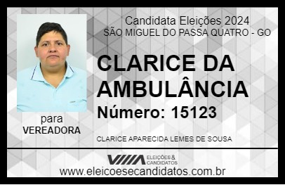 Candidato CLARICE DA AMBULÂNCIA 2024 - SÃO MIGUEL DO PASSA QUATRO - Eleições