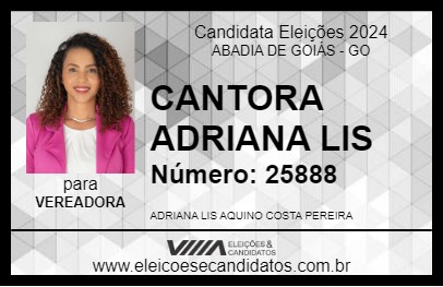 Candidato CANTORA ADRIANA LIS 2024 - ABADIA DE GOIÁS - Eleições