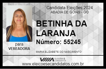 Candidato BETINHA DA LARANJA 2024 - ABADIA DE GOIÁS - Eleições