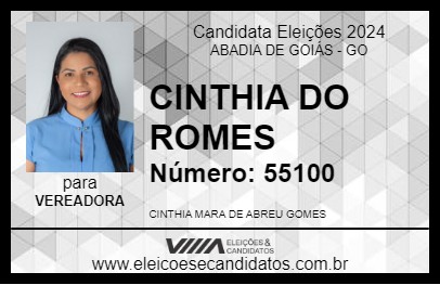 Candidato CINTHIA DO ROMES 2024 - ABADIA DE GOIÁS - Eleições