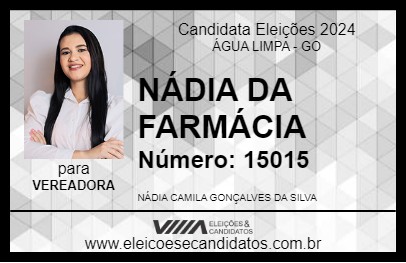 Candidato NÁDIA DA FARMÁCIA 2024 - ÁGUA LIMPA - Eleições