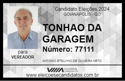 Candidato TONHAO DA GARAGEM 2024 - GOIANÁPOLIS - Eleições