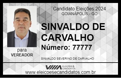 Candidato SINVAL DE CARVALHO 2024 - GOIANÁPOLIS - Eleições