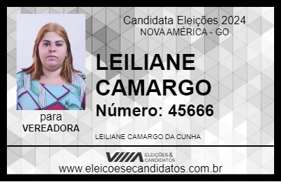 Candidato LEILIANE CAMARGO 2024 - NOVA AMÉRICA - Eleições