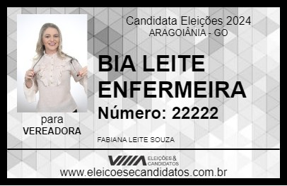 Candidato BIA LEITE ENFERMEIRA  2024 - ARAGOIÂNIA - Eleições