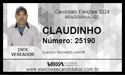 Candidato CLAUDINHO 2024 - ARAGOIÂNIA - Eleições