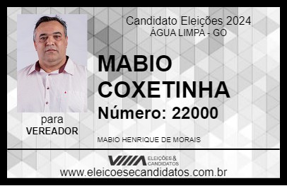 Candidato MABIO COXETINHA 2024 - ÁGUA LIMPA - Eleições