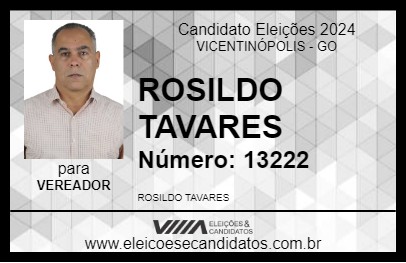 Candidato ROSILDO TAVARES 2024 - VICENTINÓPOLIS - Eleições