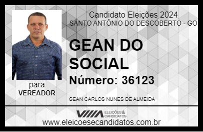 Candidato GEAN DO SOCIAL 2024 - SANTO ANTÔNIO DO DESCOBERTO - Eleições