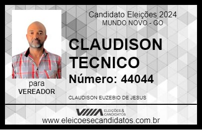 Candidato CLAUDISON TECNICO 2024 - MUNDO NOVO - Eleições