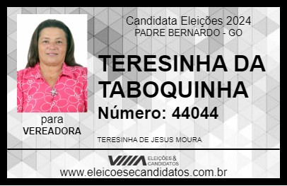 Candidato TERESINHA DA TABOQUINHA 2024 - PADRE BERNARDO - Eleições