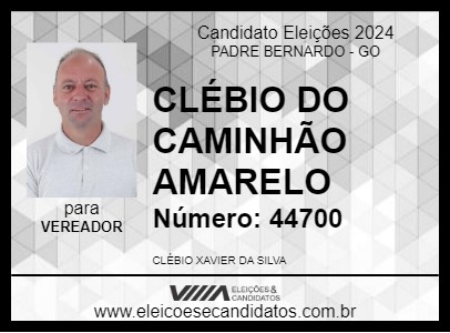 Candidato CLÉBIO DO CAMINHÃO AMARELO 2024 - PADRE BERNARDO - Eleições