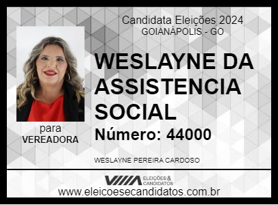 Candidato WESLAYNE DA ASSISTENCIA SOCIAL 2024 - GOIANÁPOLIS - Eleições