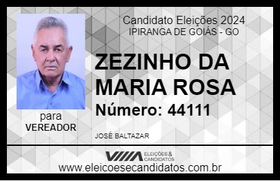 Candidato ZEZINHO DA MARIA ROSA 2024 - IPIRANGA DE GOIÁS - Eleições