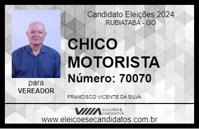 Candidato CHICO MOTORISTA 2024 - RUBIATABA - Eleições