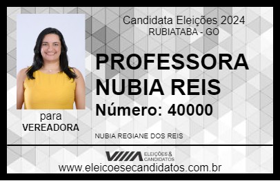 Candidato PROFESSORA NUBIA REIS 2024 - RUBIATABA - Eleições