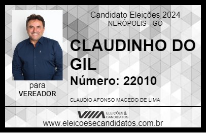 Candidato CLAUDINHO DO GIL 2024 - NERÓPOLIS - Eleições