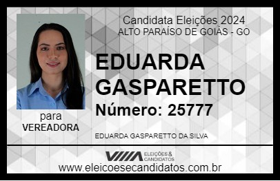 Candidato EDUARDA GASPARETTO 2024 - ALTO PARAÍSO DE GOIÁS - Eleições