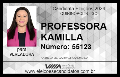 Candidato PROFESSORA KAMILLA 2024 - QUIRINÓPOLIS - Eleições