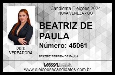 Candidato BEATRIZ DE PAULA 2024 - NOVA VENEZA - Eleições