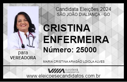 Candidato CRISTINA ENFERMEIRA 2024 - SÃO JOÃO D\ALIANÇA - Eleições