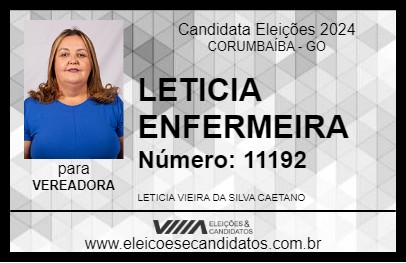 Candidato LETICIA ENFERMEIRA 2024 - CORUMBAÍBA - Eleições