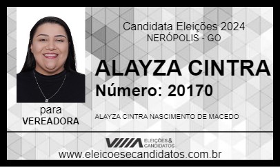 Candidato ALAYZA CINTRA 2024 - NERÓPOLIS - Eleições