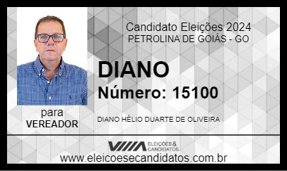 Candidato DIANO DA PATRÍCIA 2024 - PETROLINA DE GOIÁS - Eleições