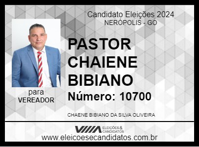 Candidato PASTOR CHAIENE BIBIANO 2024 - NERÓPOLIS - Eleições